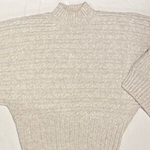 Marc New York Cream Mock-neck Crop Cableknit Kimono Sleeve Sweater - Medium